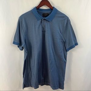 Black Brown Shirt Polo Mens XL Short Sleeve Striped Cotton Collar Blue White